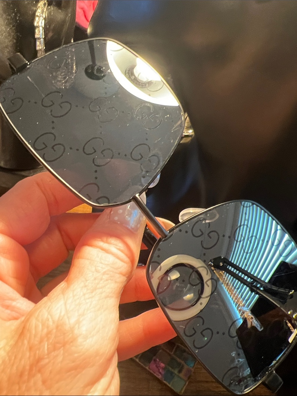 Black Logo Square Sunglasses - Black Lenses